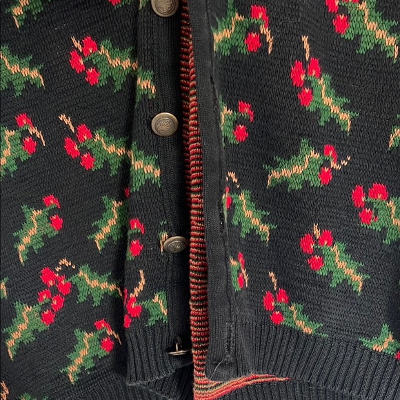 Vintage Festive Black Vest with Red and Green Holly Pattern - Picture 2 of 4
